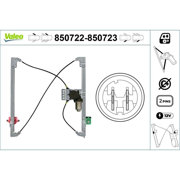 Fönsterhiss 12V, Fram, Vänster Valeo 850722 VALEO