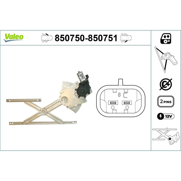 Fönsterhiss, Fram, Vänster Valeo 850750 VALEO