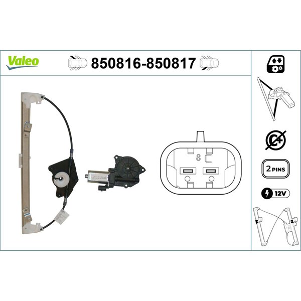 Fönsterhiss, Bak, Vänster Valeo 850816 VALEO