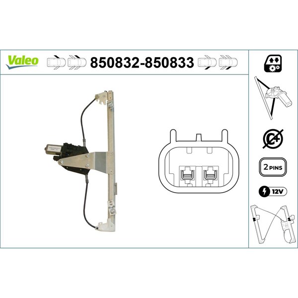 Fönsterhiss, Fram, Vänster Valeo 850832 VALEO Fönsterhiss, Fram, Vänster Valeo 850832 VALEO