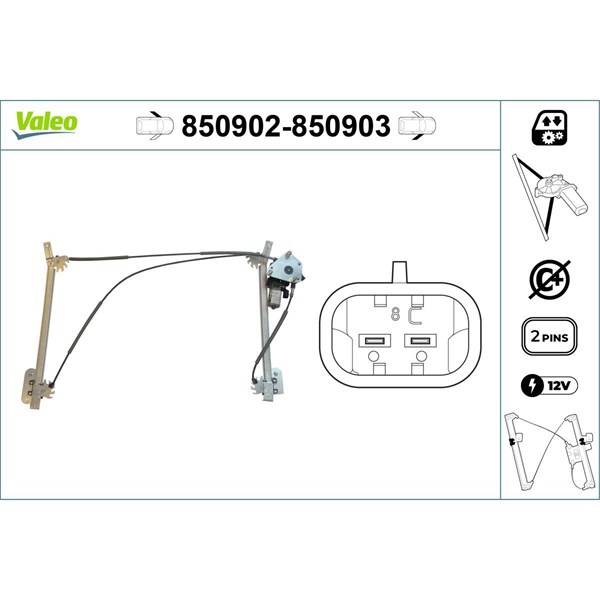 Fönsterhiss, Fram, Vänster Valeo 850902 VALEO