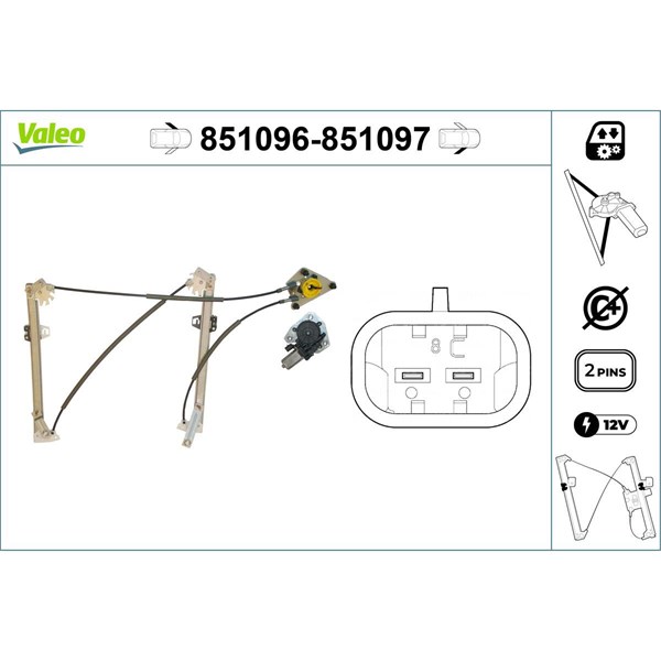 Fönsterhiss, Fram, Vänster Valeo 851096 VALEO