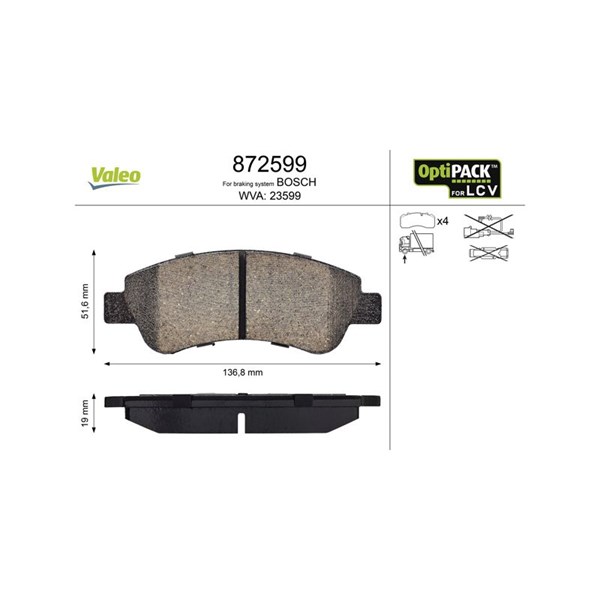 Bromsbeläggsats, Framaxel Valeo Optipack for lcv 872599 VALEO