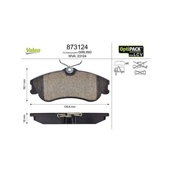 Bromsbeläggsats, Framaxel Valeo Optipack for lcv 873124 VALEO