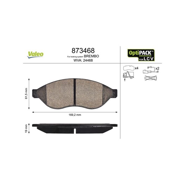Bromsbeläggsats, Framaxel Valeo Optipack for lcv 873468 VALEO