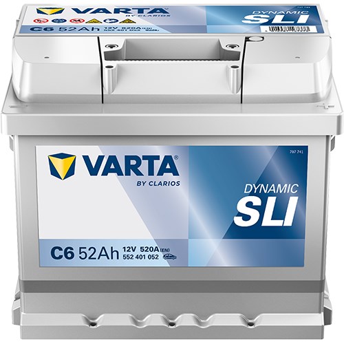 Startbatteri Varta Dynamic Sli C6 12v 52ah 520a, Bagageutrymme VARTA