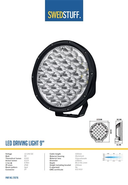 Extraljus 9" Led, Universal SWEDSTUFF
