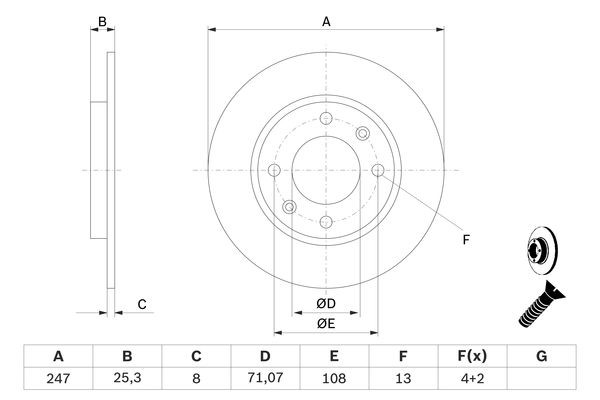 Bromsskiva Solid, Bakaxel Bosch 0 986 479 B35 BOSCH
