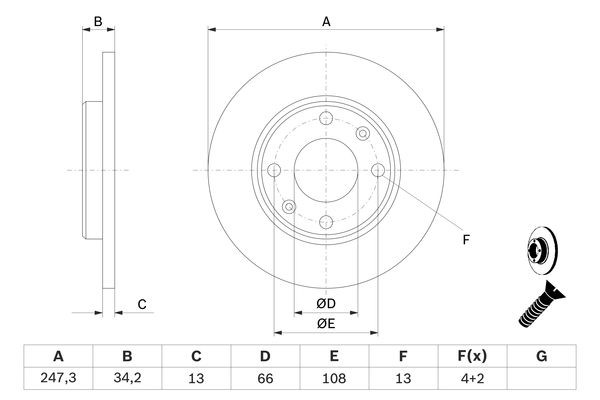 Bromsskiva Solid, Framaxel Bosch 0 986 479 B55 BOSCH