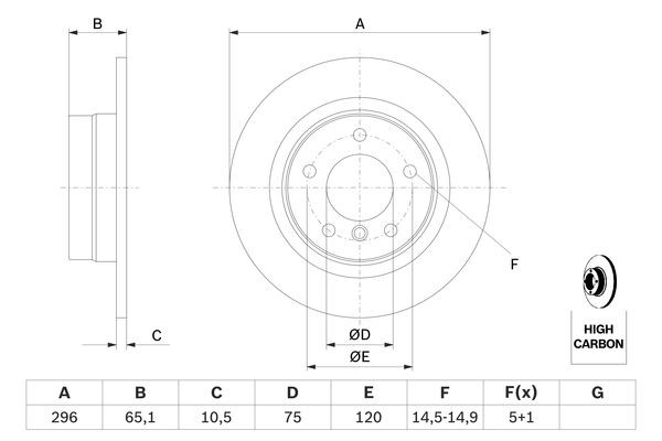 Bromsskiva Solid, Bakaxel Bosch 0 986 479 C55 BOSCH