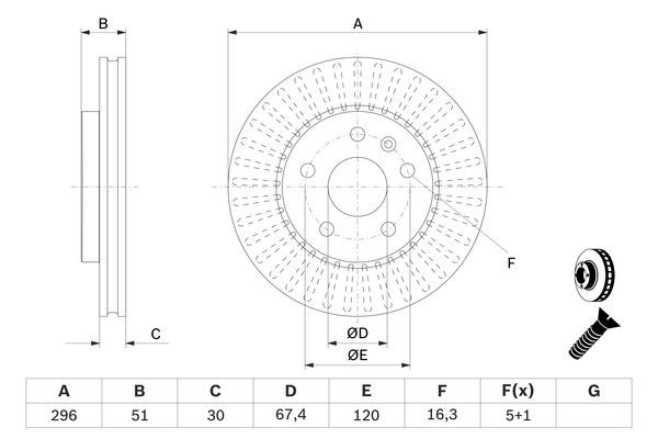 Bromsskiva Ventilerad, Framaxel Bosch 0 986 479 C65 BOSCH