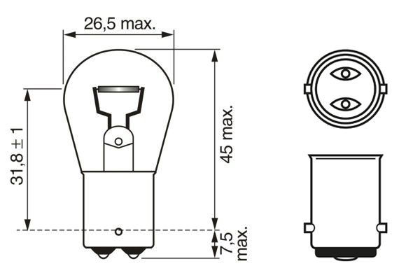 Glödlampa BOSCH Pure Light WS P21W BA15d, Bak, Sidomontering BOSCH
