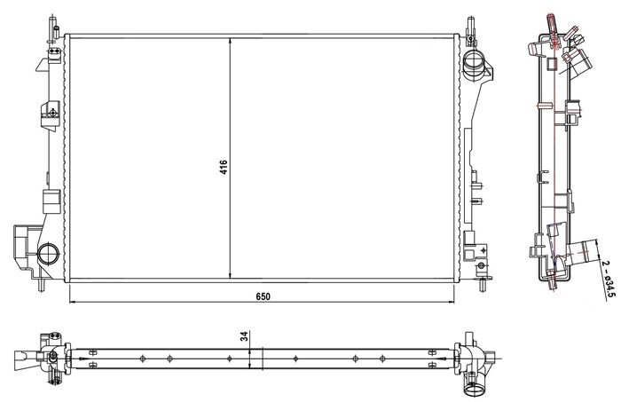Kylare, motorkylning Tyc 725-0010-R TYC