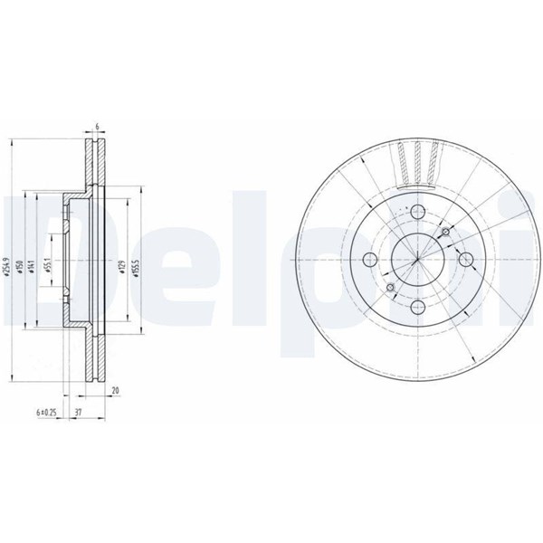 Bromsskiva Ventilerad, Framaxel Delphi BG3520 DELPHI