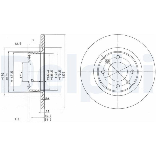 Bromsskiva Solid, Bakaxel Delphi BG3621C DELPHI
