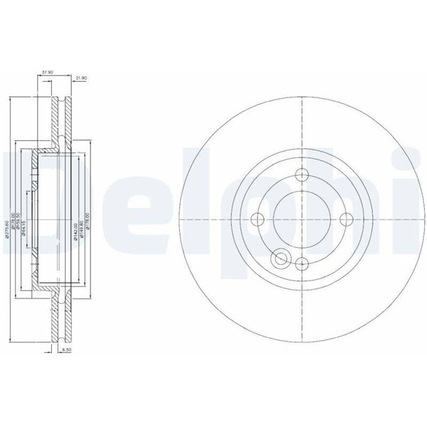 Bromsskiva Ventilerad, Framaxel Delphi BG3661C DELPHI