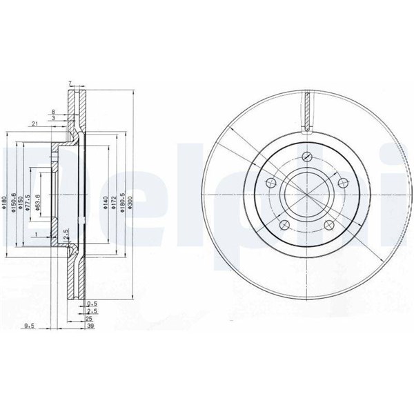 Bromsskiva Ventilerad, Framaxel Delphi BG3895C DELPHI