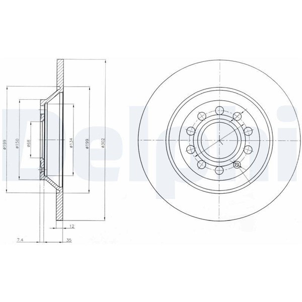 Bromsskiva Solid, Bakaxel Delphi BG4088 DELPHI