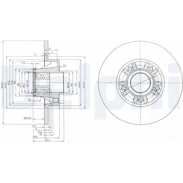 Bromsskiva Solid, Bakaxel Delphi BG9031RS DELPHI
