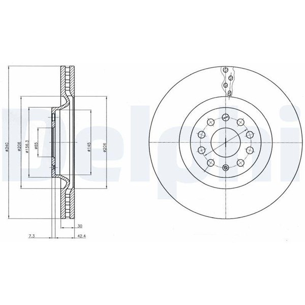Bromsskiva Ventilerad, Framaxel Delphi BG9109C DELPHI