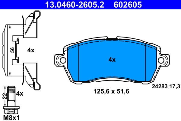 Bromsbeläggsats, Framaxel Ate 13.0460-2605.2 ATE