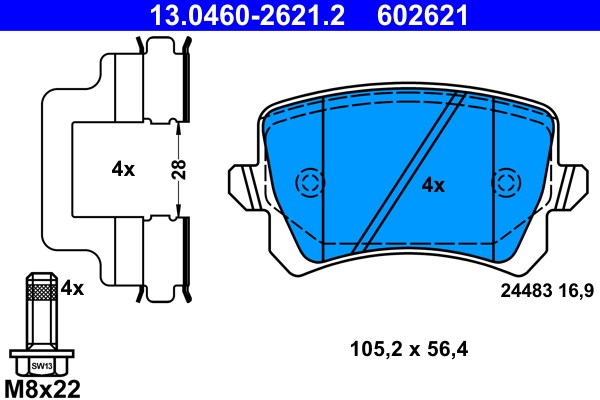 Bromsbeläggsats, Bakaxel Ate 13.0460-2621.2 ATE