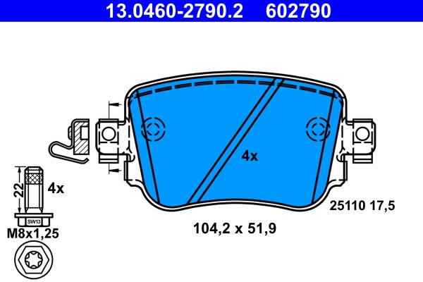 Bromsbeläggsats, Bakaxel Ate 13.0460-2790.2 ATE