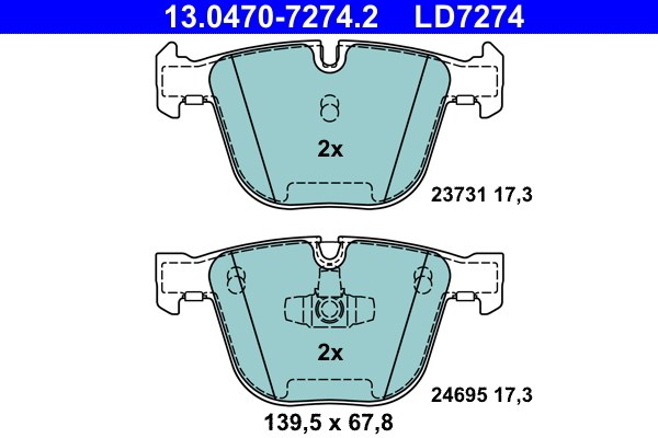 Bromsbeläggsats, Bakaxel Ate Ate ceramic 13.0470-7274.2 ATE