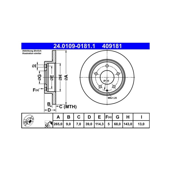 Bromsskiva Solid, Bakaxel Ate 24.0109-0181.1 ATE Bromsskiva Solid, Bakaxel Ate 24.0109-0181.1 ATE