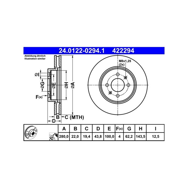 Bromsskiva Ventilerad, Framaxel Ate 24.0122-0294.1 ATE