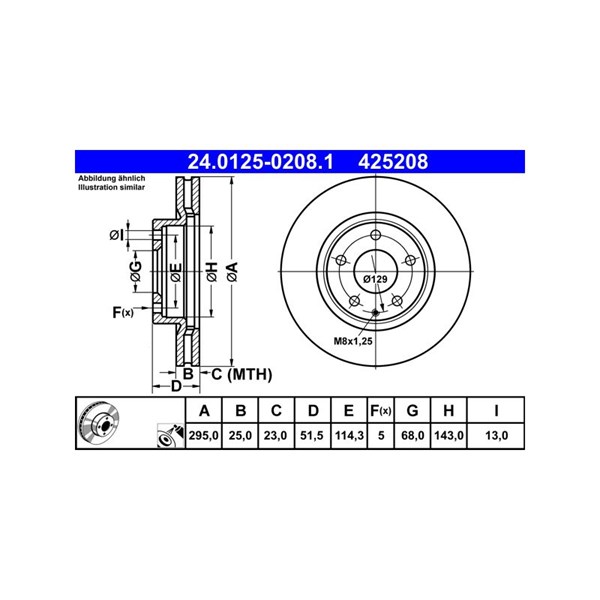 Bromsskiva Ventilerad, Framaxel Ate 24.0125-0208.1 ATE Bromsskiva Ventilerad, Framaxel Ate 24.0125-0208.1 ATE