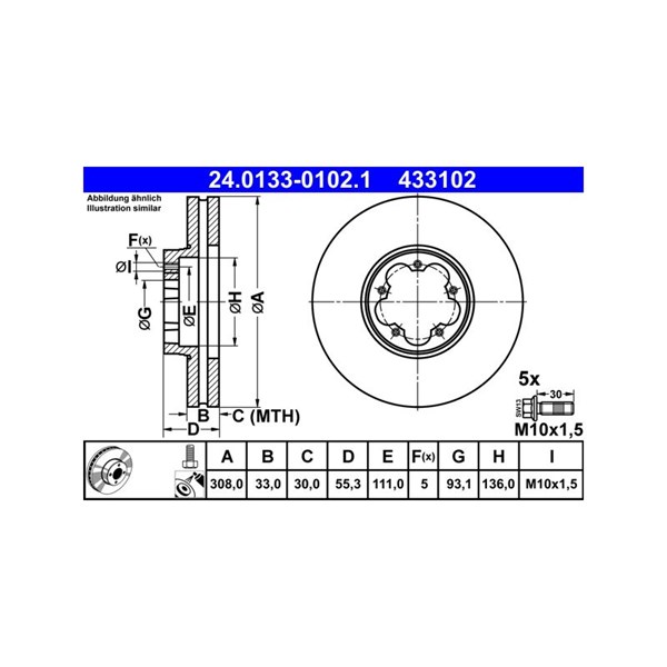 Bromsskiva Ventilerad, Framaxel Ate 24.0133-0102.1 ATE Bromsskiva Ventilerad, Framaxel Ate 24.0133-0102.1 ATE
