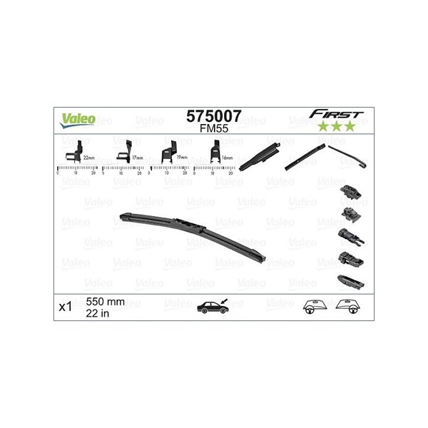 Torkarblad, Förarsida, Mitt, Passagerarsida Valeo 575007 VALEO