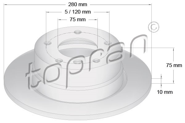 Bromsskiva Solid, Bakaxel Topran 502 027 TOPRAN
