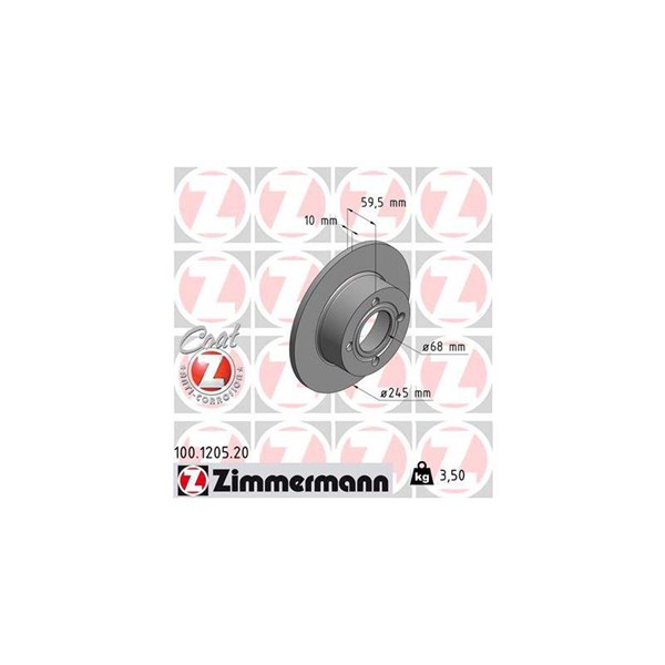 Bromsskiva Solid, Bakaxel Zimmermann 100.1205.20 ZIMMERMANN