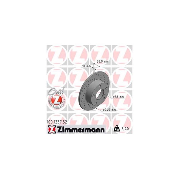 Bromsskiva Solid, Bakaxel Zimmermann 100.1237.52 ZIMMERMANN