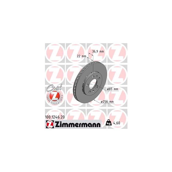 Bromsskiva Externt ventilerad, Framaxel Zimmermann 100.1246.20 ZIMMERMANN