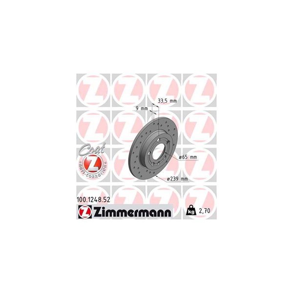 Bromsskiva Solid, Bakaxel Zimmermann 100.1248.52 ZIMMERMANN