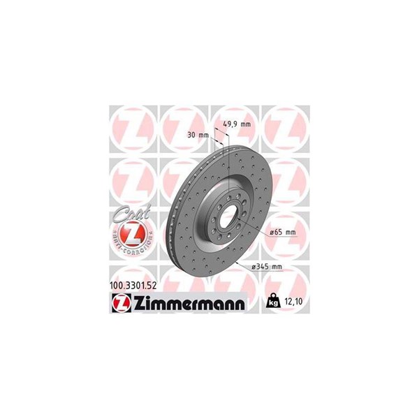Bromsskiva Ventilerad, Framaxel Zimmermann 100.3301.52 ZIMMERMANN