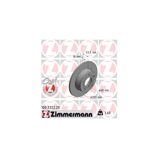 Bromsskiva Solid, Bakaxel Zimmermann 100.3322.20 ZIMMERMANN