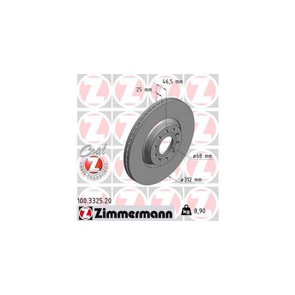 Bromsskiva Externt ventilerad, Framaxel Zimmermann 100.3325.20 ZIMMERMANN
