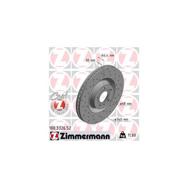 Bromsskiva Ventilerad, Framaxel Zimmermann 100.3326.52 ZIMMERMANN