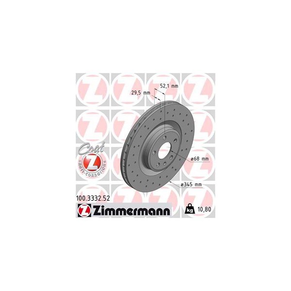 Bromsskiva Ventilerad, Framaxel Zimmermann 100.3332.52 ZIMMERMANN