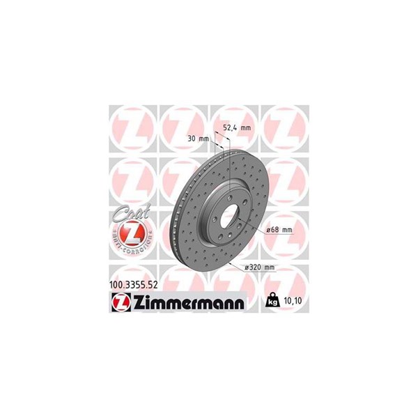 Bromsskiva Ventilerad, Framaxel Zimmermann 100.3355.52 ZIMMERMANN