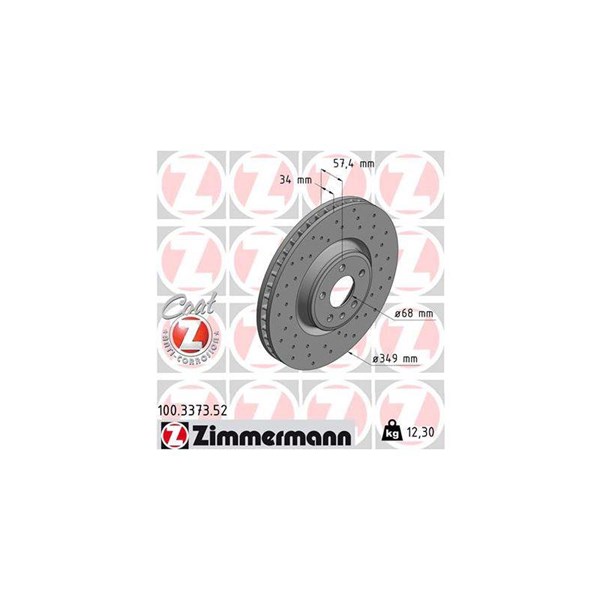 Bromsskiva Ventilerad, Framaxel Zimmermann 100.3373.52 ZIMMERMANN
