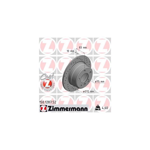 Bromsskiva Solid, Bakaxel Zimmermann 150.1287.52 ZIMMERMANN