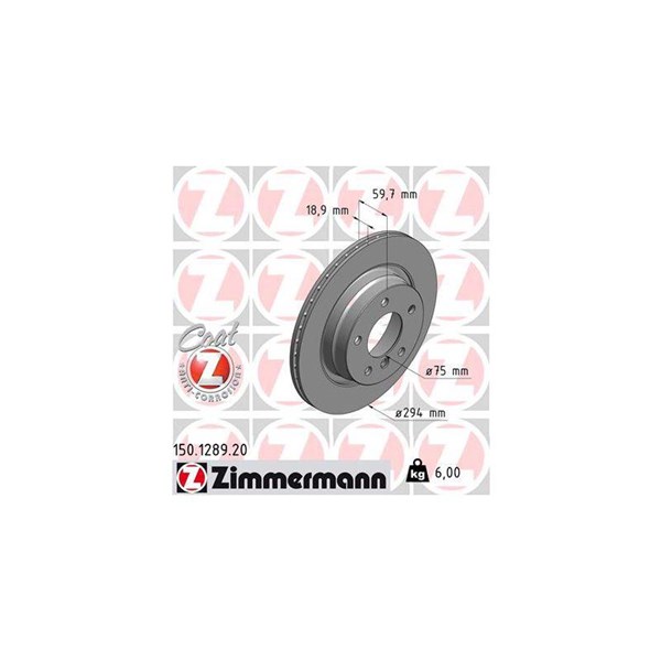 Bromsskiva Externt ventilerad, Bakaxel Zimmermann 150.1289.20 ZIMMERMANN
