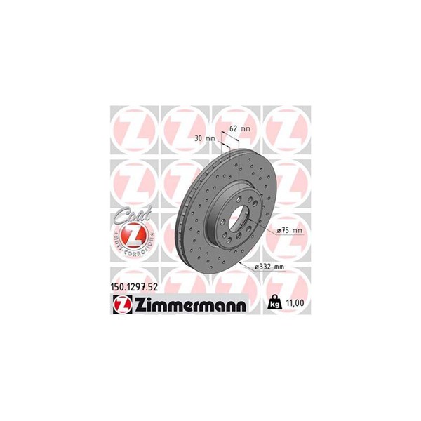 Bromsskiva Ventilerad, Framaxel Zimmermann 150.1297.52 ZIMMERMANN