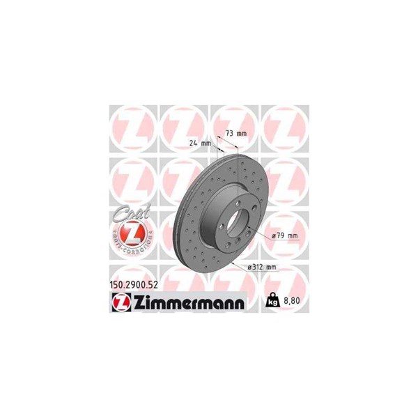 Bromsskiva Ventilerad, Framaxel Zimmermann 150.2900.52 ZIMMERMANN