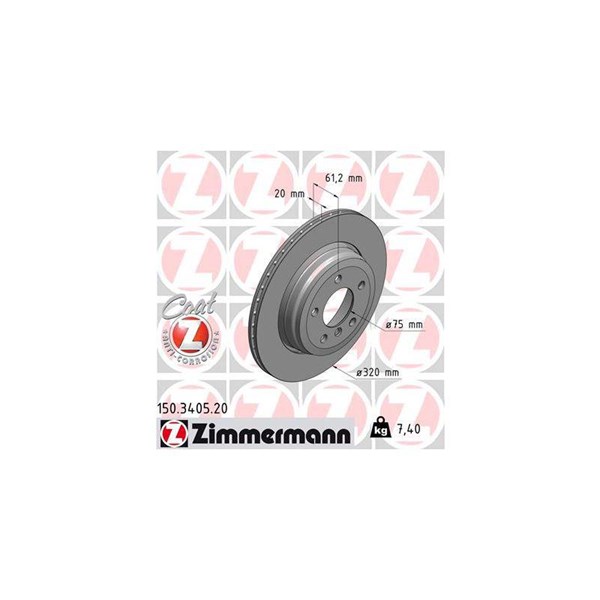 Bromsskiva Externt ventilerad, Bakaxel Zimmermann 150.3405.20 ZIMMERMANN